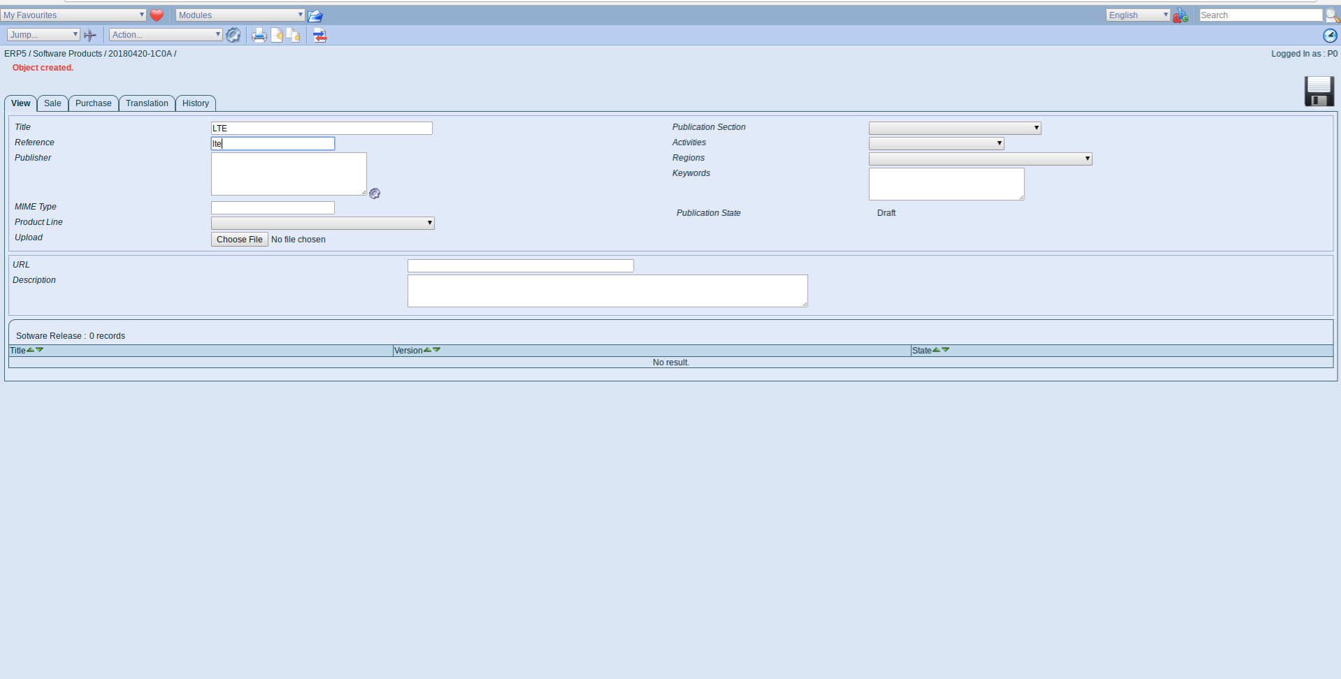 ERP5 Interface - Administrator Define Software Product LTE