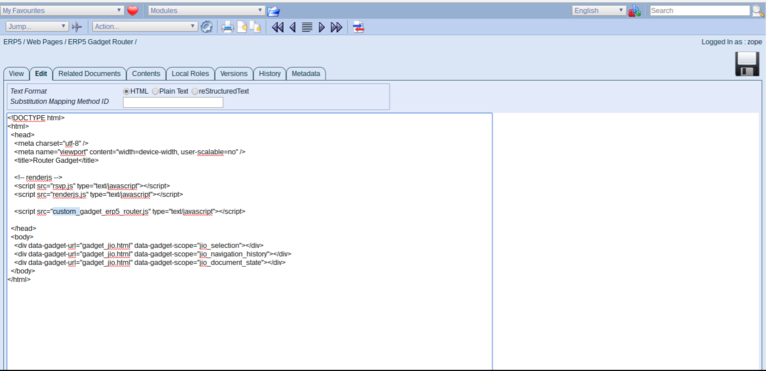 Wendelin-ERP5 - Web Page Module Edit HTML